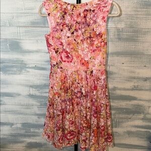 Maggy London Pink Floral Lace Dress Size 6 Fit & Flare Cocktail Wedding Guest
